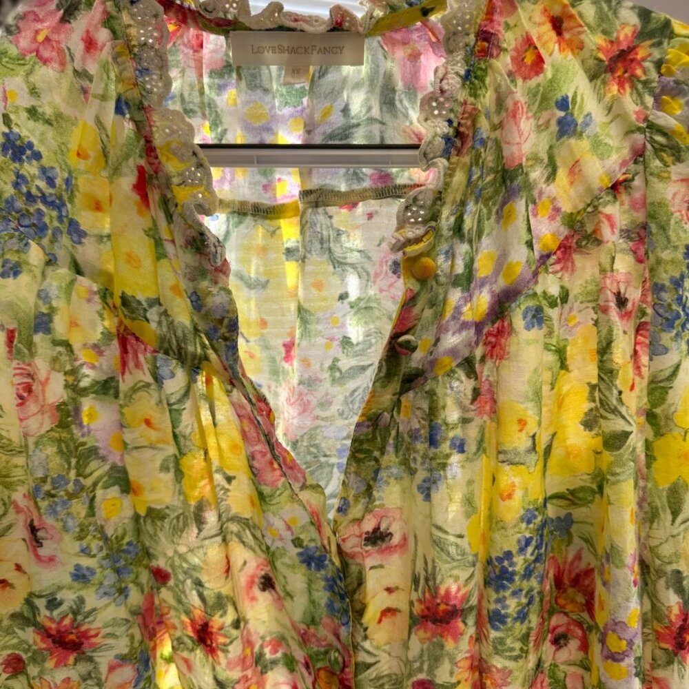 LoveShackFancy Lumiere Top Cotton Silk Bright Yellow Floral Size XS Coquette - Picture 9 of 12